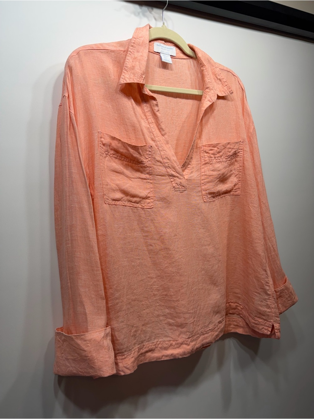 Martha Stewart Coral Peach Button-Down Shirt Size L - Picture 3 of 12